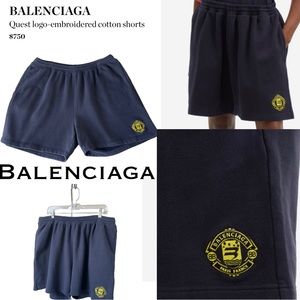 SOLD!!Balenciaga Cotton Quest Logo Shorts Navy/Yellow L